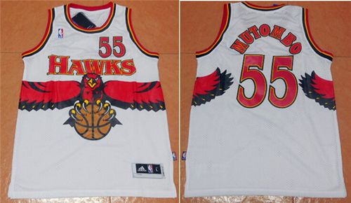 Men Atlanta Hawks 55 Dikembe Mutombo White Throwback Stitched NBA Jersey